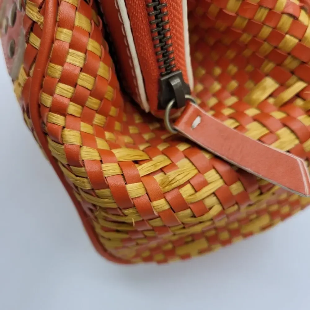 Cynthia Rowley Orange & Yellow Woven Raffia Satchel